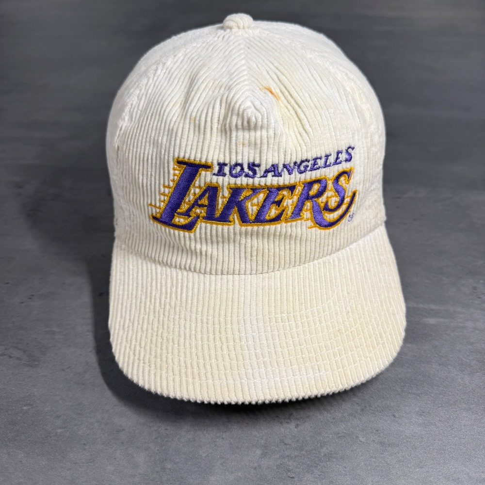 Vintage Sports Specialties Lakers Hat Mens Corduroy Zip Back‎ RARE Distressed